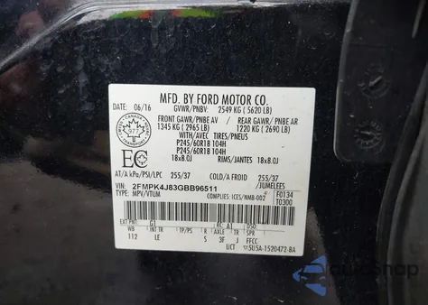2016 Ford Edge Sel from USA, damaged, VIN 2FMPK4J83GBB96511